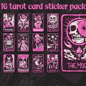 Tarot Vision Sticker Set - Set of 16 Tarot Card Stickers - Vinyl Decals for Mystical Decor