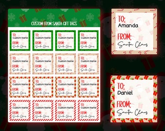 Personalized Custom Gift Tag Stickers from Santa  16 Christmas Gift Labels  Glossy Vinyl  Festive Holiday Stickers