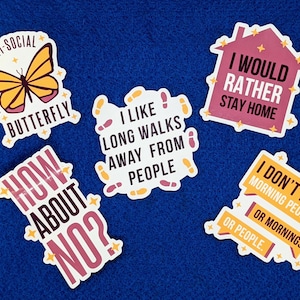Introvert Sticker Pack |5 Sticker | Anti-Soziale Aufkleber, Homebody Aufkleber, Lustige Aufkleber