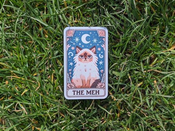 Funny Cat Tarot Card Sticker "The Meh" Laptop Sticker, Journal Sticker, Water Bottle Sticker, Cat Sticker