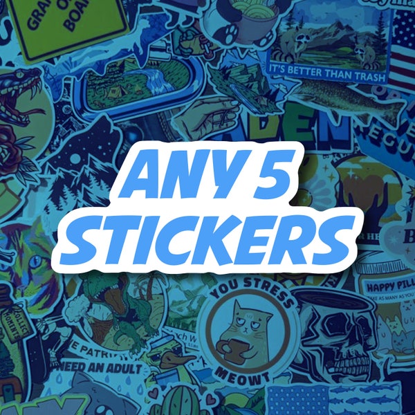 Choose Any 5 Stickers | Custom sticker pack | Vinyl Stickers for Laptops, Water Bottles and Tumblers | Choose your stickers bundle