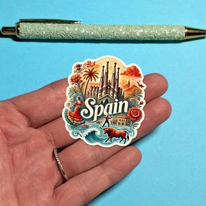 Spain Travel Sticker // Decal for suitcase, laptop, car or water bottle, luggage tag, travel gift