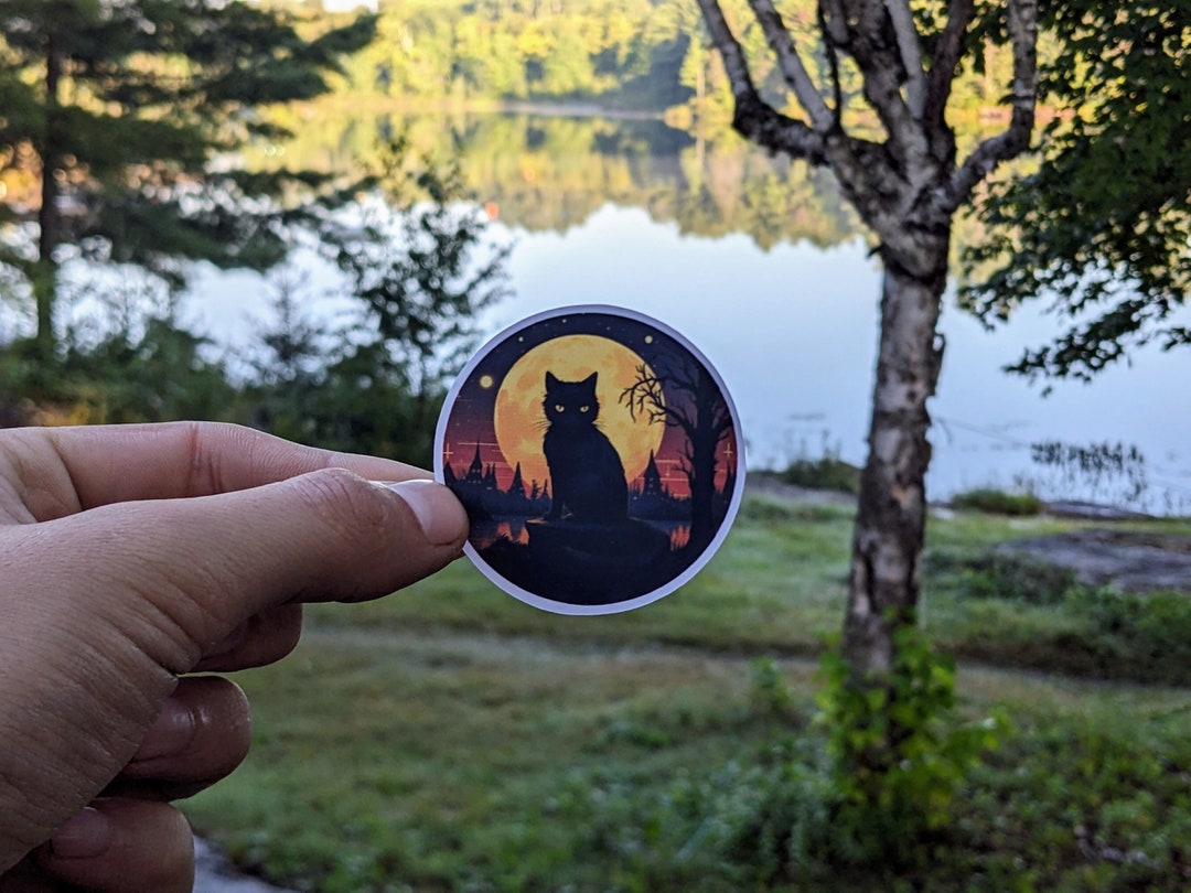 Gothic Halloween Black Cat Sticker – Creepy-cute Vinyl Decal for Spooky ...