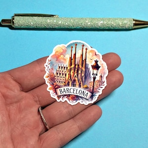 Adesivo de viagem Barcelona - Adesivo de mala aquarela para bagagem, laptops - Presente de viagem