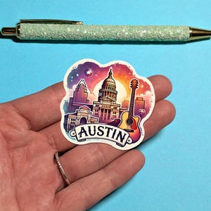 Pegatina de viaje de Austin: pegatina de acuarela de Texas para maletas, portátiles - Regalo de viaje