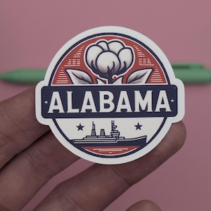 Autocollant de voyage #002 de l'Alabama | de style minimaliste en vinyle d'État | Idéal pour les ordinateurs portables, les bouteilles d'eau, les bagages et les albums de voyage