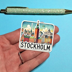 Adesivo de viagem Estocolmo - Suécia Adesivo de mala aquarela para bagagem, laptops - Presente de viagem
