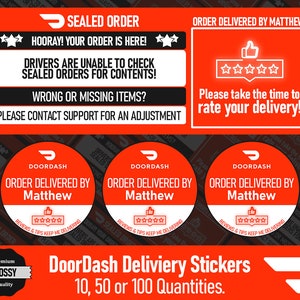 Custom Personalized DoorDash Stickers 3.5"x1.5" or 2"x2" 10 Food Delivery Stickers Glossy Stickers