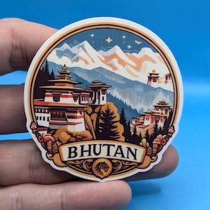Pegatina de viaje de Bután n.º 001 // Calcomanía del sur de Asia para maletas, portátiles, coches o botellas de agua, etiquetas de equipaje, regalo de viaje
