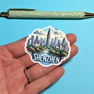 Pegatina de viaje de Shenzhen - Pegatina de acuarela para maletas, portátiles - Regalo de viaje