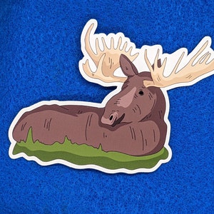Moose Laying In The Grass Sticker, Laptop Sticker, Moose Sticker, Animal Sticker