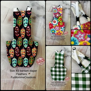 XS Bantam Chicken Diaper Stylish Adjustable suspender w/ waterproof diaper pouch House Chicken Special Needs Limited prints  USA Made
