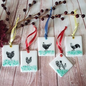 Chicken Rooster Ornaments Sun Catcher Rear View mirror  Holiday Gift Handmade one of a kind Chicken Lovers Made in the USA