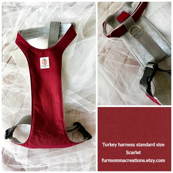 Turkey Harness or Large Duck Therapy pet D ring adjustable with buckle and hook and loop Handmade USA