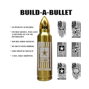Engraved Bullet Thermos With Flag and Military Branch 17oz and 32oz - Great Gifts For Birthdays, Retirement, Promotions, Awards, Decoration