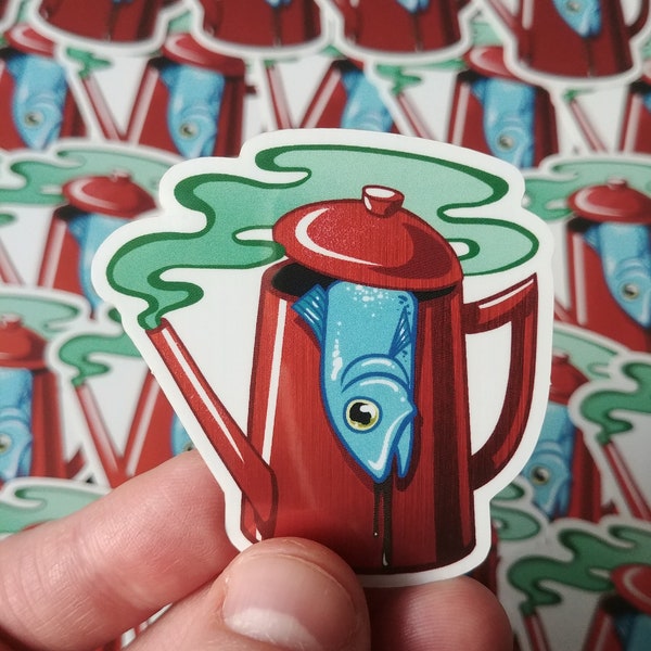 Fish in a Percolator Sticker/Keychain (Twin Peaks-inspired)
