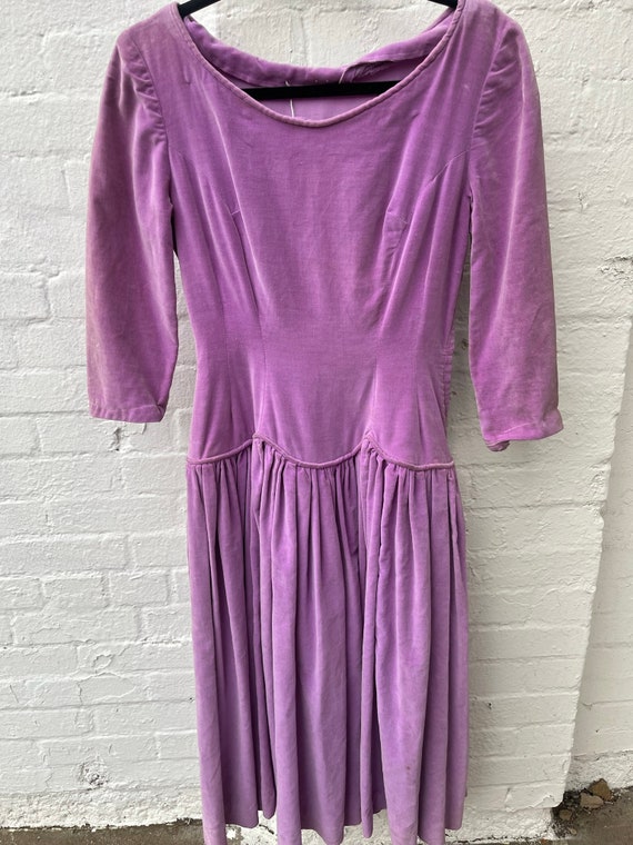 1940s light purple velvet midi dress