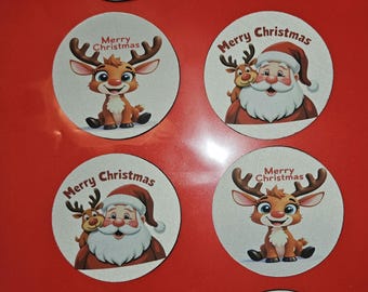 Set di sottobicchieri natalizi, Babbo Natale e Rudolph.