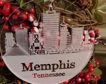 Laser Engraved Memphis Skyline Christmas Ornament