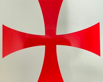May include: A red Maltese cross on a white background.