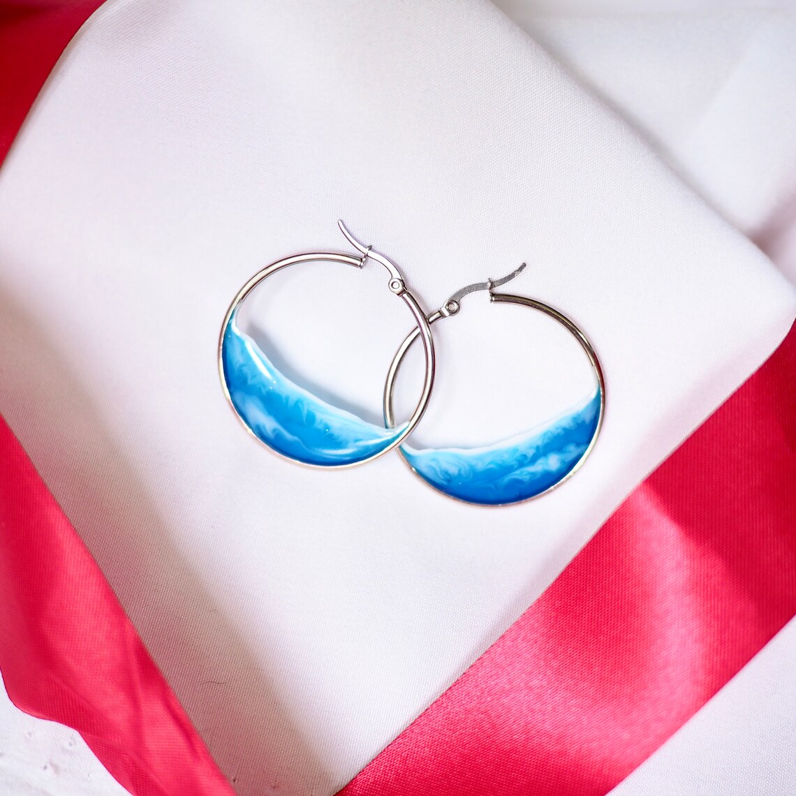 Ocean resin hoop earrings resin creations funky earrings Etsy
