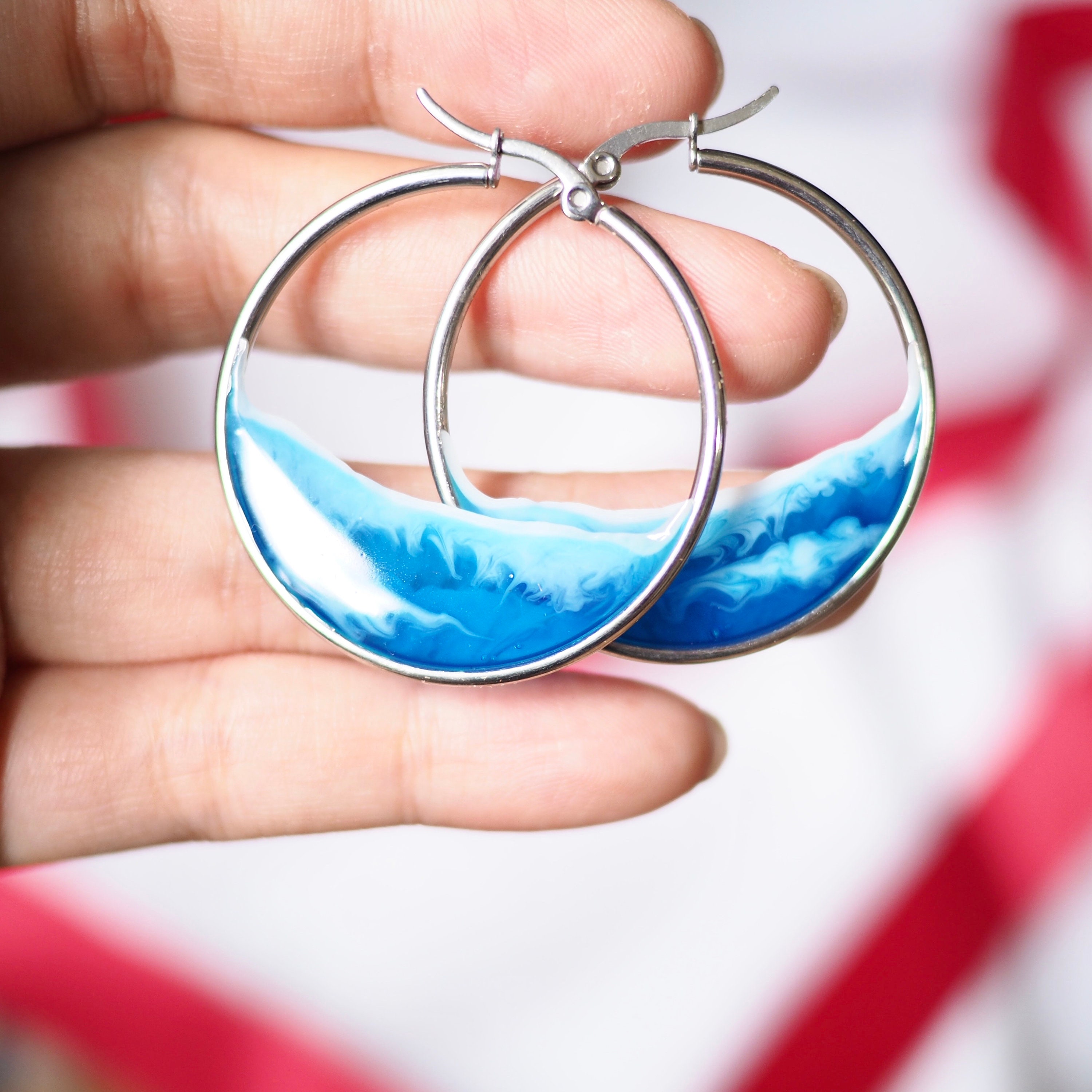 Ocean resin hoop earrings resin creations funky earrings Etsy