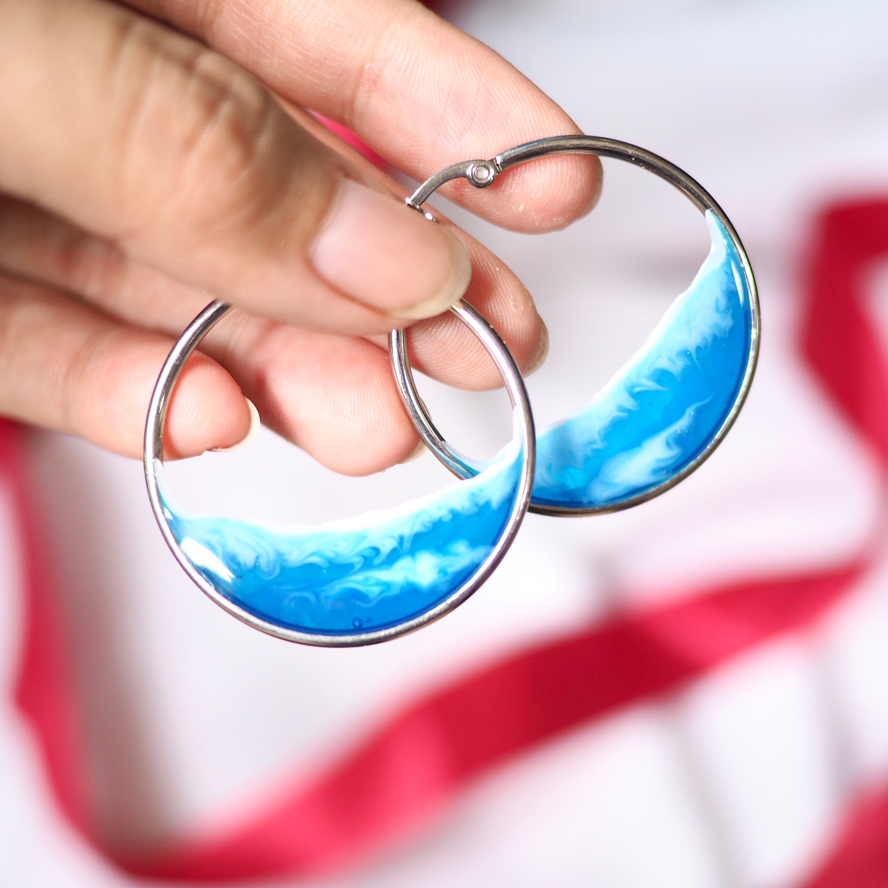 Ocean resin hoop earrings resin creations funky earrings Etsy
