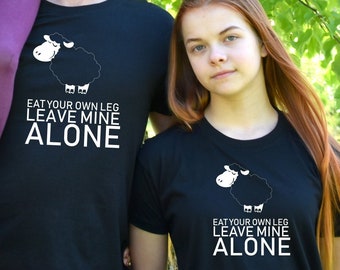 Funny Vegetarian/Vegan T-Shirt: "Eat Your Own Leg" Graphic Tee