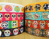 7 8 quot Sugar Skull Pattern Day of the Dead Printed Grosgrain Ribbon Hair Bow Ribbon - Craft Supplies