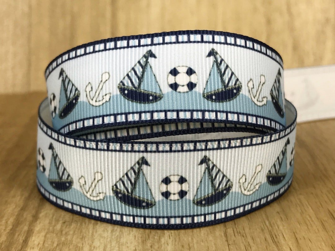 7/8 Nautical Anchor Boat Swim Ring Printed Grosgrain Ribbon Hair Bow ...