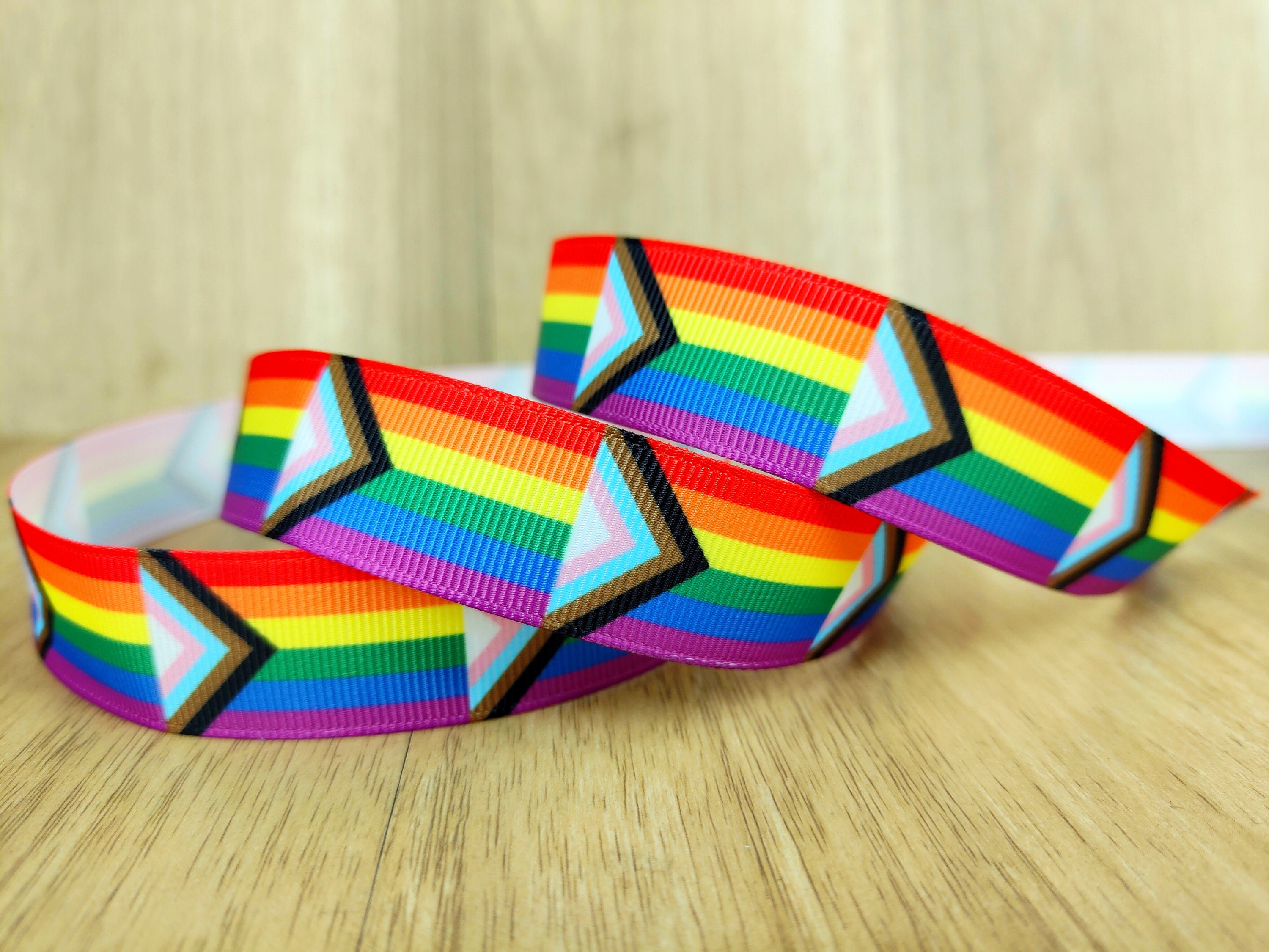 Progress Pride Flag Printed Grosgrain Ribbons  - 1-1/2 Inch,7/8 Inch,5/8 Inch,3/8 Inch - Hair Bow Ribbon - Craft Supplies