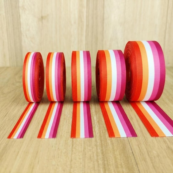 Lesbian Pride Grosgrain Ribbon by the Yard, Multiple Widths, Hair Bow Ribbon, Gift Wrapping Ribbon, Pride Craft Supply, 3/8 to 3 Inch