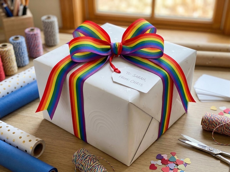 Gay Pride Flag Grosgrain Ribbon, Rainbow Ribbon for Hair Bows and Crafts image 3