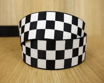Black White Checkered Grosgrain Ribbon | Racing Flag Pattern | Multi-Width for DIY Hair Bows, Bow Ties, Crafts, Festival Gear