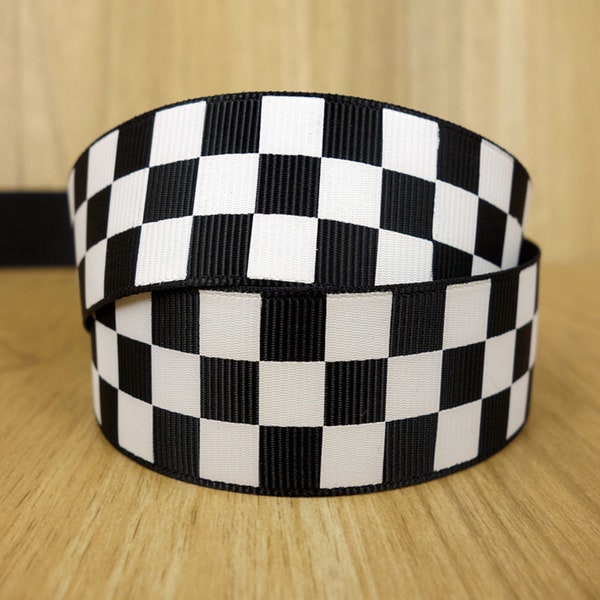 7/8" Checkered Printed Grosgrain Ribbon - Checkered Racing Ribbon  - Craft Supplies