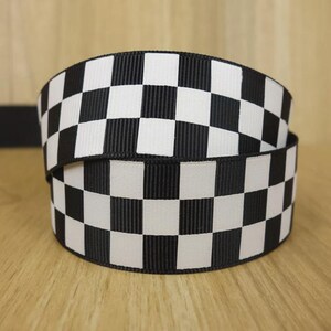 Czarno-biała wstążka grosgrain w kratkę z wzorem flagi wyścigowej, wstążka do kokard do włosów, do majsterkowania, szycia i pakowania prezentów zdjęcie 7