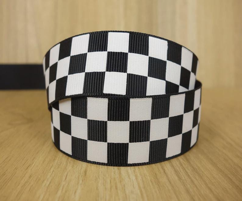 Czarno-biała wstążka grosgrain w kratkę z wzorem flagi wyścigowej, wstążka do kokard do włosów, do majsterkowania, szycia i pakowania prezentów zdjęcie 7