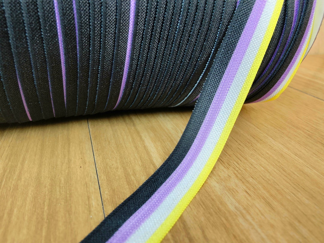 Non-binary Pride Flag Printed Elastic Ribbons 5/8 Inch, Stretchy Ribbon ...