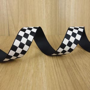 Czarno-biała wstążka grosgrain w kratkę z wzorem flagi wyścigowej, wstążka do kokard do włosów, do majsterkowania, szycia i pakowania prezentów zdjęcie 3