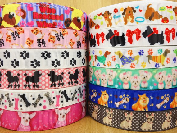 Dog Printed Grosgrain Ribbons Animal Ribbon Hair Accessories Crafts Decor