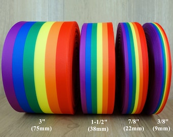 Gay Pride Flag Printed Grosgrain Ribbons  - 3 Inch,1-1/2 Inch,7/8 Inch,5/8 Inch,3/8 Inch
