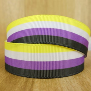 Non-Binary Pride Flag Printed Grosgrain Ribbons - 3 Inch,2 Inch,1-1/2 Inch,7/8 Inch,5/8 Inch,3/8 Inch