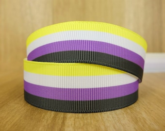 Non-Binary Pride Flag Printed Grosgrain Ribbons - 3 Inch,2 Inch,1-1/2 Inch,7/8 Inch,5/8 Inch,3/8 Inch