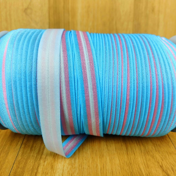 Transgender Pride Flag Printed Elastic Ribbons  5/8 Inch, Stretchy Ribbon - Craft Supplies