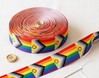 Intersex Progress Pride Ribbon, LGBTQ Grosgrain Ribbon for Hair Bows, Pride Crafts, Gift Wrap, Ribbon by Yard