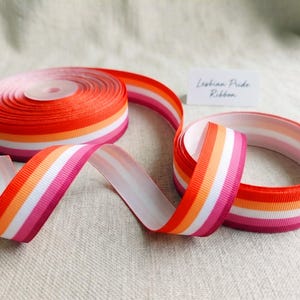 Lesbian Pride Grosgrain Ribbon by the Yard, Hair Bow Ribbon for Bow Making, DIY Craft & Gift Wrapping, Multiple Widths Available