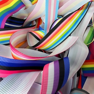 Fita de gorgorão mista série LGBTQ impressa sortimento misto, 3/8",7/8" - cada 1 jarda com impressão aleatória