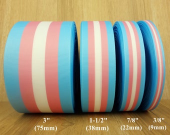 Transgender Pride Flag Printed Grosgrain Ribbons   - 3 Inch,2 Inch,1-1/2 Inch,7/8 Inch,5/8 Inch,3/8 Inch