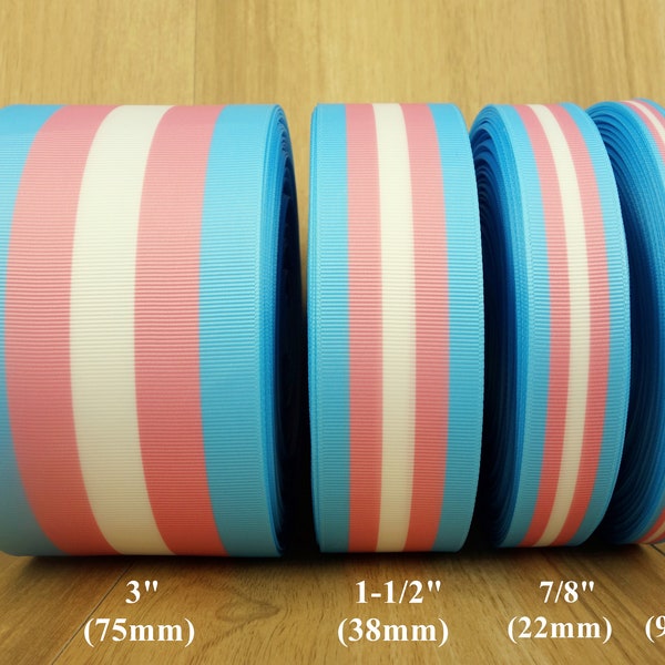 Transgender Pride Flag Printed Grosgrain Ribbons   - 3 Inch,2 Inch,1-1/2 Inch,7/8 Inch,5/8 Inch,3/8 Inch