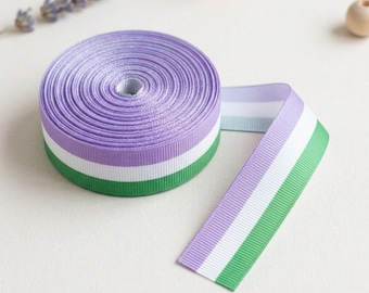 Genderqueer Pride Ribbon 7/8 Inch 22mm Grosgrain Ribbon LGBTQ+ Printed Ribbon for Hair Bows DIY Crafts Gift Wrap
